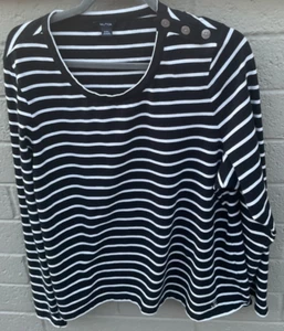 Nautica womens sz xxl black/white horizontial stripe 3/4 sleeve office blouse - Picture 1 of 2