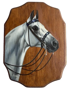 G. Hines Signed Horse Painting Gray Bridle Equine Portrait Original - Picture 1 of 12