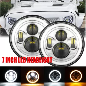 Faros LED cromados de 7 pulgadas Hi-Lo DRL ojos de ángel para Chevrolet Nova 1969-1978 - Imagen 1 de 12