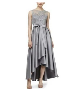 NWT SLNY Fashions Embroidered Formal High-Low Gown size 14 Silver Gray - Picture 1 of 4
