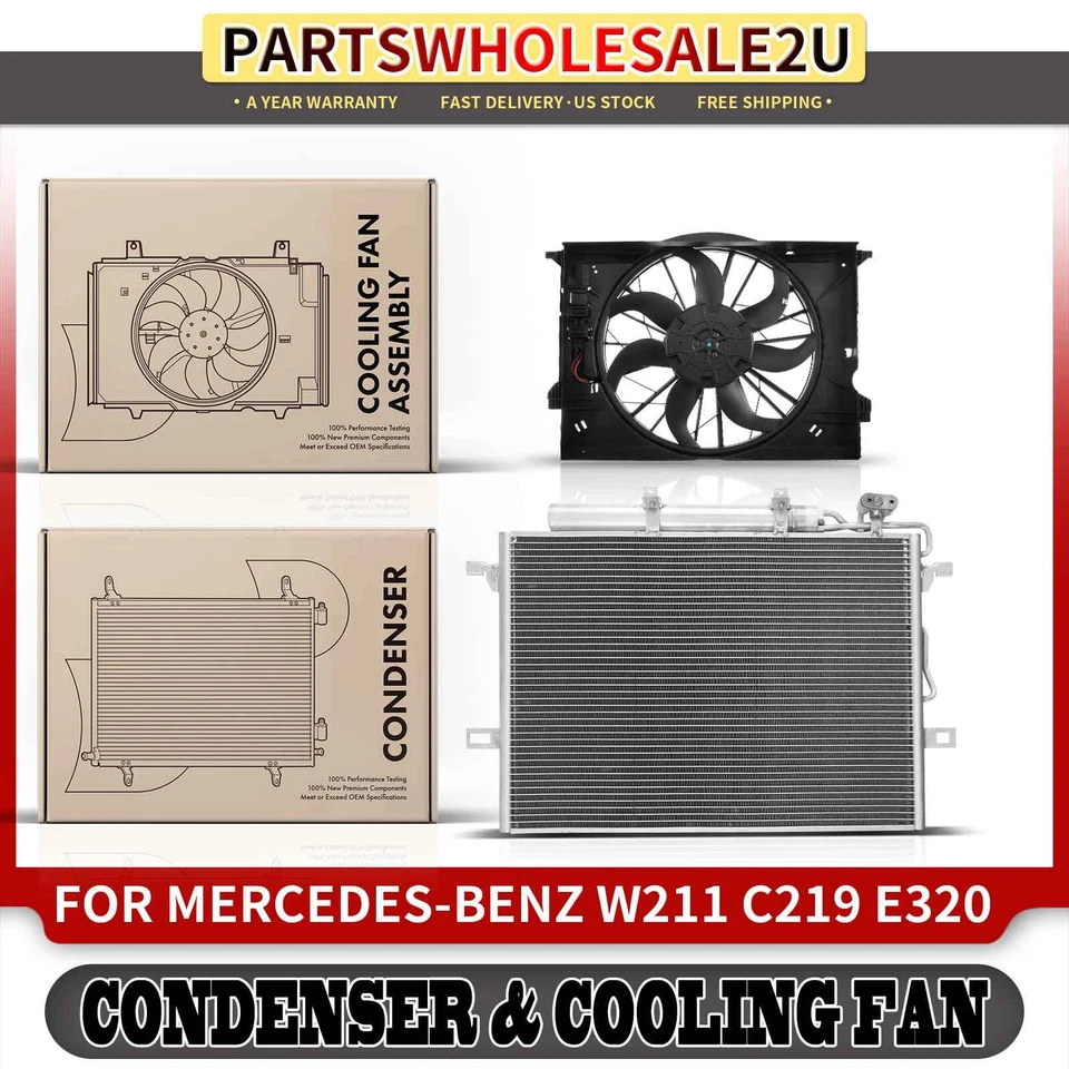 Kit de montaje de condensador y ventilador de refrigeración de CA para Mercedes-Benz E320 E350 E500 E550 Foto 1 de 4