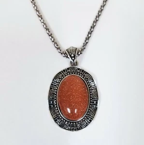 NEW SILVER ANTIQUE,OVAL BROWN AMBER NATURAL GOLD STONE CHARM CHARM NECKLACE - Picture 1 of 5