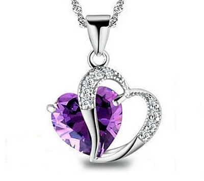 Damen Doppel Herz Anhänger mit Halskette Silber Zirkonia Love versilbert NEU 039 - Bild 1 von 2