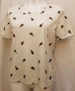 Vintage 1970s Feather Polka Dot Print Poly Knit Top T-Shirt Pull Over L/42 - Picture 1 of 6