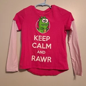 FRZ Girls Layered Long Sleeve T Shirt Pink With Dinosaur Design Size XL (14/16) - Picture 1 of 10