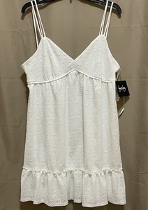 NWT By&By Lace Eyelet Tank Dress Size L Sleeveless Spaghetti Straps Empire Waist - Picture 1 of 12