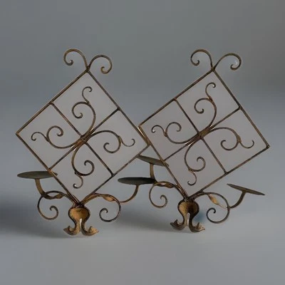 Set Of 2 Metal Candle Holders Wrought Iron Wall Mount Sconce -Home Accent Decor - Image 1 of 4