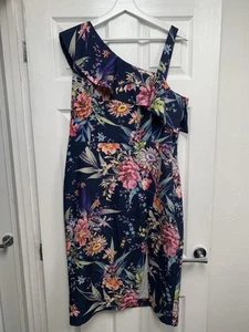 Oasis Ladies Lovely navy blue Flowered Dress Size 18 New - Picture 1 of 13