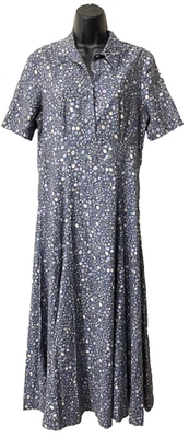 Vintage Laura Ashley Floral Cotton Midi Dress Cottagecore Prairie Blue UK14 US10 - Image 1 of 4