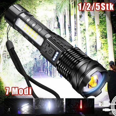 1/2/5x LED Taschenlampen Extrem Hell, Staub-Spritzwasser 7 Modi Aufladbar - Bild 1 von 4