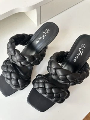 Faux leather Braided Double Strap Black Heels - Size US 7.5 Women’s - Worn Once - Image 1 of 4