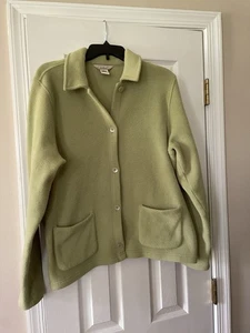 L.L.Bean Women’s Fleece Jacket Button Front Collared Pockets Green Size Large - Picture 1 of 9