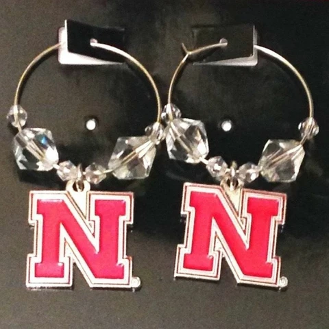 NCAA Licensed Clear Bead Hoop Dangle Earrings (Nebraska Cornhuskers) Cover