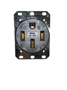 Receptáculo eléctrico Hubbell HBL9450A, único, 50A, 14-50R, 250 V, negro - Imagen 1 de 5