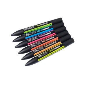 6pc Winsor & Newton Dual Tip Nib NeonMarker Art Drawing/Colouring Marker Set - Picture 1 of 1