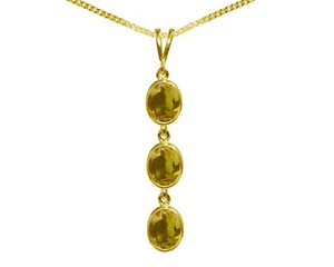 9ct Oro Amarillo Natural Citrino Triple Ovalado Cadena y Colgante British Hecho - Imagen 1 de 4