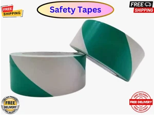 Safety Tape Hazard Warning, PVC Adhesive Marking Tape 48mm X 33m X 2 Green/White - Picture 1 of 6