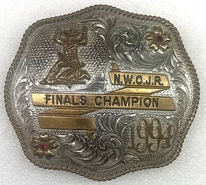 1994 NWOJR Finals Champion Belt Buckle Silver Plate - 4 1/2 x 3 1/2" Silversmith - Picture 1 of 4