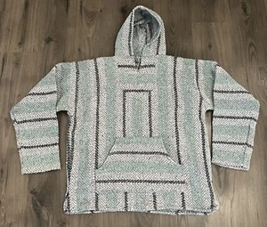 Felpa con cappuccio tappeto antidroga Baja Joe taglia M coperta unisex hippie a righe poncho messicano - Foto 1 di 7