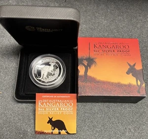 2017 5 oz AUSTRALIA Proof Kangaroo High Relief .999 Silver $8 Coin w/ Box COA - Picture 1 of 5