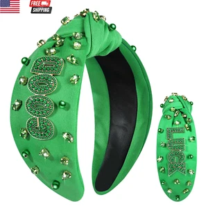 St. Patrick'S Day Headband, Green Shamrock Headband with Crystal Rhinestone, Kno - Picture 1 of 8