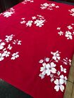 VTG Dogwood White Blossoms Red Tablecloth Holiday VTG Asian Holiday 48" x 53"