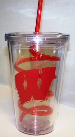 1 Wisconsin Badgers NCAA 16 oz. Team Logo Plastic Tumbler with swirl straw Cover