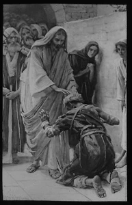JESUS HEALING THE LEPER C1890 ANTIQUE Magic Lantern Slide RELIGION MIRACLE - Picture 1 of 3
