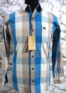 MEN'S BURBERRY BRIT TEAL/TAUPE/CREAM CHECK POPLIN SHIRT SIZE MEDIUM,NEW - Picture 1 of 11