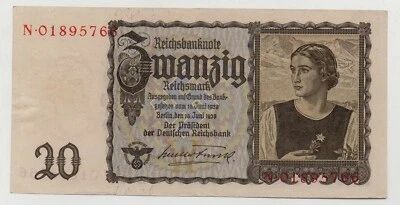 GERMANY 20 MARK REICHSMARK 1939 PICK 185 UNC- - Image 1 of 2