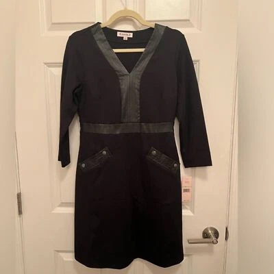 Nanette Lenore 黑色皮革连衣裙,细节,尺寸 16 — 第 1/4 张图片