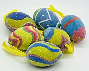 Vintage Beaded Frosted Sugared Easter Egg Ornaments Set of 6 - Picture 1 of 8