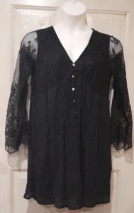 Baevely Women's Mini Dress L Large Boho Lace Sleeves Shift Dress Black Witchy - Picture 1 of 9