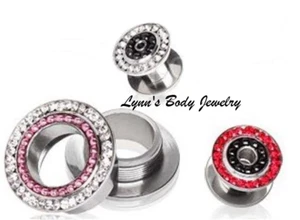 PAIR Screw Fit Tunnel Plug Gauges * Clear Red Pink Black * CZ PVD 316L Steel - Picture 1 of 1