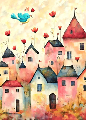 Tarjeta coleccionable de artista ACEO 2,5x3,5 mini impresión artística casas caprichosas obras de arte de fantasía Foto 1 de 3