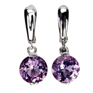 Natural Round Purple Amethyst 10mm Gemstone 925 Sterling Silver Jewelry Earrings - Picture 1 of 4