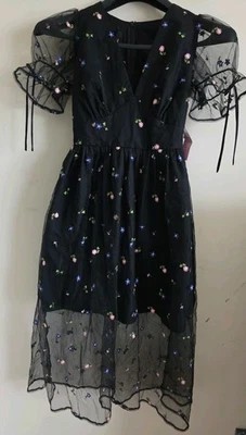 molby the label floral Embroidered Sheer  Evening Cocktail Dress UK 8 US 4 - Image 1 of 4