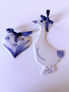Set of 2 Rocky Marsh Blueberry Muffins Heart & Goose Ornaments Keepsakes Signed - Picture 1 of 2
