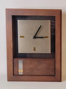 Vintage Danish Modern Style Wood Mantle Recognition Clock Silver Plate Josten's - Picture 1 of 7