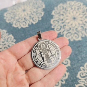 Vintage Silver Saint St Benedict Pendant - Picture 1 of 6