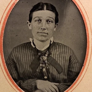 Named Lady Mrs R J Partridge 1875 Tintype Photo Tin Type Paper Matte - Bild 1 von 5