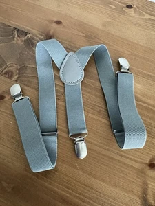 Light Grey Kids Youth Clip On Adjustable Suspenders Gray Photo Prop School Outfi - Picture 1 of 6