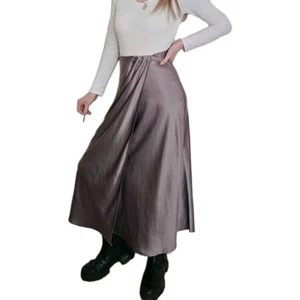 Lovely GUESS Satin midi maxi skirt pleated size uk 8 grey - Picture 1 of 9