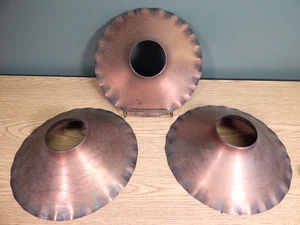 SET OF 3 VINTAGE COPPER CHIMNEY SHADES, 8" DIAMETER  2 1/4" FITTER - Picture 1 of 8