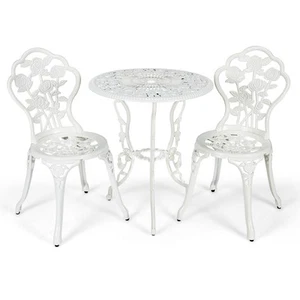 Patiojoy 3PCS Patio Cast Aluminum Bistro Furniture Set Rose Design Outdoor White - Picture 1 of 8
