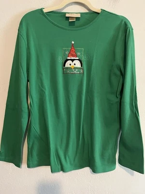 M&C Sportswear Natal Pinguim Verde Natal Manga Longa Extra Grande (Adequado para MÉDIO) - Imagem 1 de 4