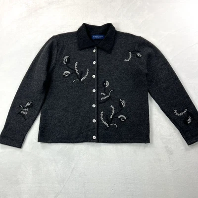 Cárdigan Karen Scott Suéter Para Mujer M Gris Lana Bordado Hecho en Australia Foto 1 de 4