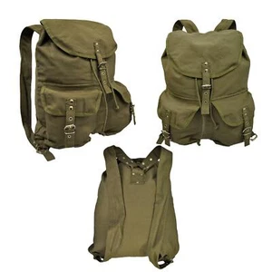 Canvas Backpack Vintage Army Style Camping Fishing Travel Laptop Bag Olive Green - Picture 1 of 4