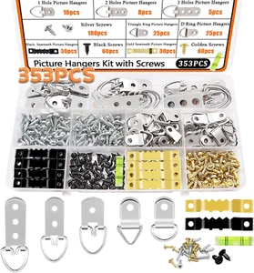 353 PCS Picture Hanging Kit with Screws, Saw-tooth, D Ring Picture Hangers for F - Picture 1 of 12