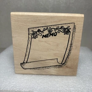 Memo Rubber Stamp Floral Frame Note Paper Pad Stationery Wood-Mounted 3" x 2.75" - Picture 1 of 8